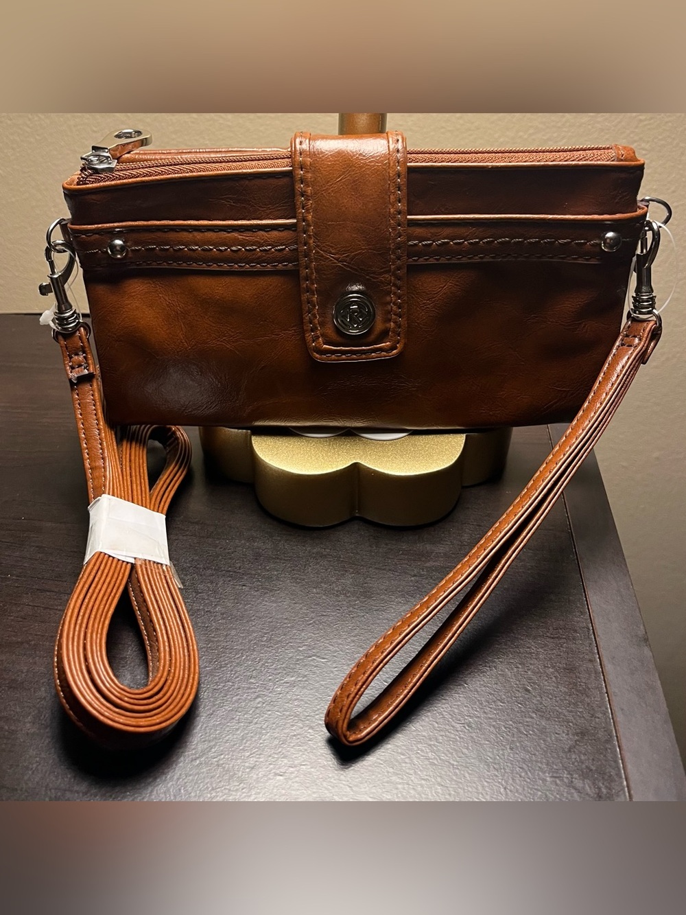 Relic Tan Faux Leather Wristlet & crossbody with Silver hardware NWT